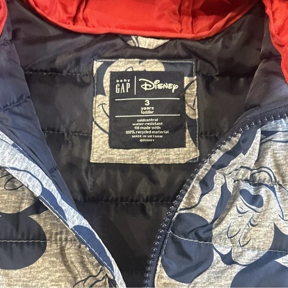 GAP Baby Disney Mickey Mouse Lightweight Puffer Jacket Coat Blue Gray Size 3 - Picture 3 of 4